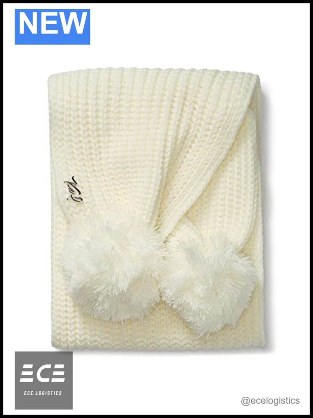 Double Pom Knit Scarf Acrylic Cold Weather Wrap